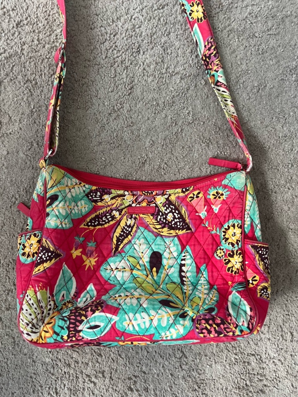 Vera Bradley Pink Quilted Floral Crossbody with Teal and Yellow Accents